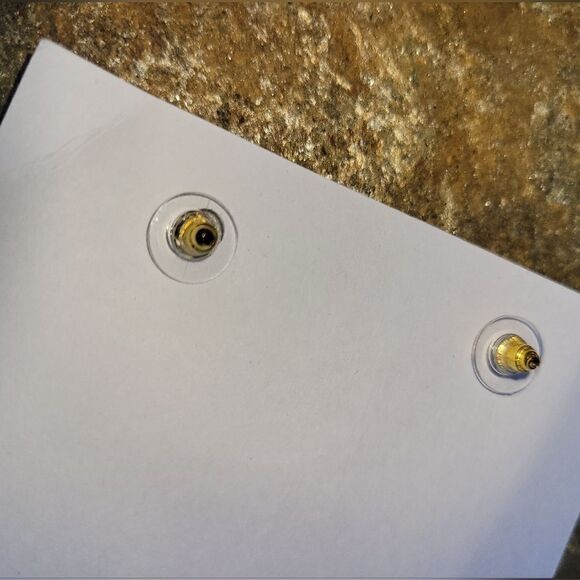 White Seed Beaded Fish Eyed Earrings in Goldtone - Picture 9 of 9